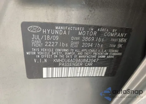 2010 Hyundai Elantra Gls z USA, uszkodzony, nr VIN KMHDU4AD9AU842047